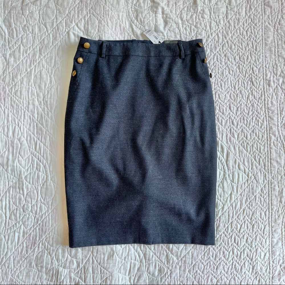 NWT The Limited denim-blue pencil skirt with button detail